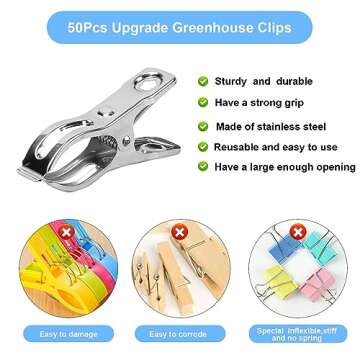 Stainless Steel Garden Clips - 50 Pcs Durable Greenhouse Clamps