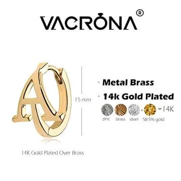 VACRONA Women Gold Hoop Earrings Huggie Initial Sleeper 14K Gold Plated Small Hypoallergenic Personalized Letter Jewelry Gift J