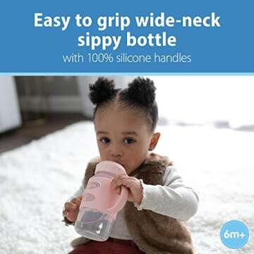 Dr. Brown's Milestones Wide-Neck Sippy Spout Bottle with 100% Silicone Handles, Easy-Grip Handles wi...