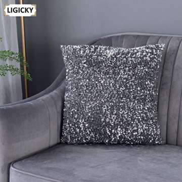 LIGICKY Luxury Series Glitzy Sequin Throw Pillow Covers Sparkling Decorative Glam Glitter Square Cus...