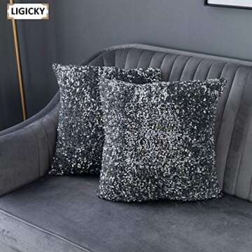 LIGICKY Luxury Series Glitzy Sequin Throw Pillow Covers Sparkling Decorative Glam Glitter Square Cushion Cover Pillow Cases for Sofa Couch Bedroom Home Party Decor (18 x 18 Inches, Silvery Grey)
