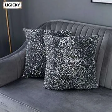 LIGICKY Luxury Series Glitzy Sequin Throw Pillow Covers Sparkling Decorative Glam Glitter Square Cushion Cover Pillow Cases for Sofa Couch Bedroom Home Party Decor (18 x 18 Inches, Silvery Grey)