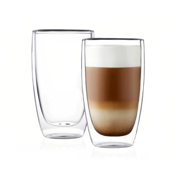 CNGLASS Double Wall Thermo Glass Cup 13.5 oz, Insulated Glass Coffee Set of 2