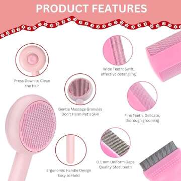 FurCare Self Cleaning Cat Grooming Brush with Release Button - For Shedding, Long Haired, and Indoor...