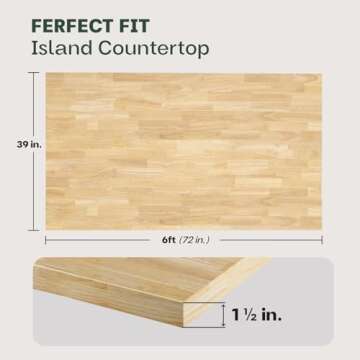 Bme Hevea Solid Wood 6ft L x 39" W Butcher Block Island Countertop, Unfinished Butcher Block Table Top for DIY Washer Dryer/Desktop/Kitchen Countertop, 1.5in Thick