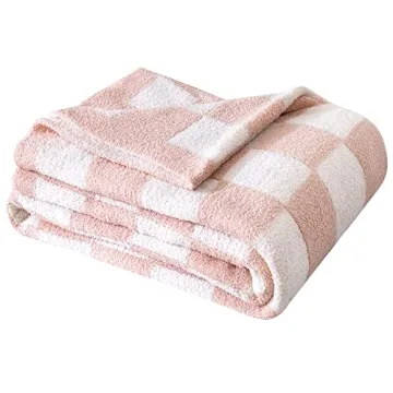 SeaRoomy Ultra Soft Checkered Throw Blanket Pink Decor