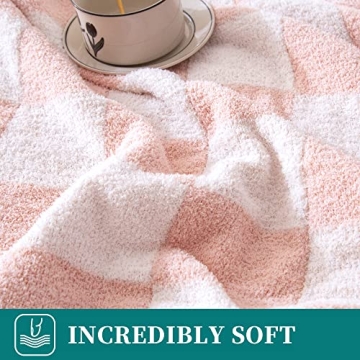 SeaRoomy Ultra Soft Checkered Throw Blanket Pink Decor
