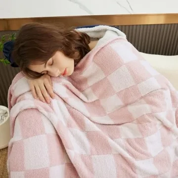 SeaRoomy Ultra Soft Checkered Throw Blanket Pink Decor