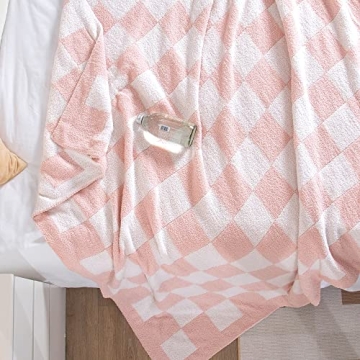 SeaRoomy Ultra Soft Checkered Throw Blanket Pink Decor