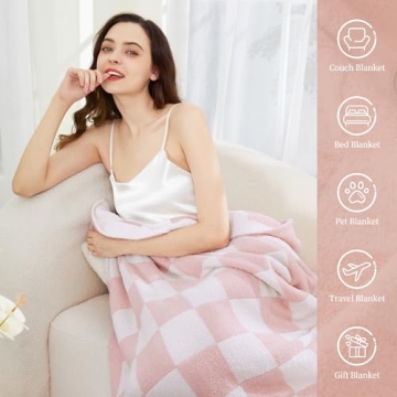 SeaRoomy Ultra Soft Checkered Throw Blanket Pink Decor
