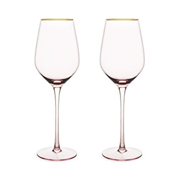 Twine Rose Pink Tinted Wine Glasses Set of 2 with Gold Rim