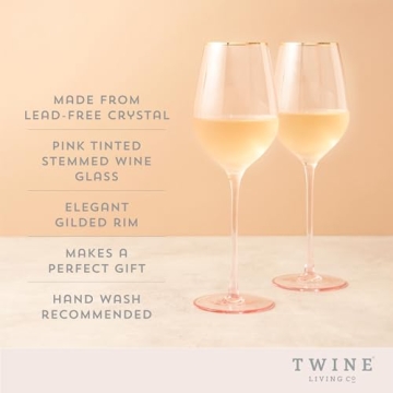Twine Rose Pink Tinted Wine Glasses Set of 2 with Gold Rim