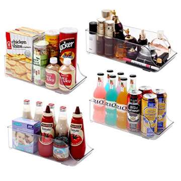 Cadriy Set Of 9 Refrigerator Organizer Bins - Stackable Fridge Organizers for Freezer, Kitchen, Countertops, Cabinets - Clear Plastic Pantry Storage Racks