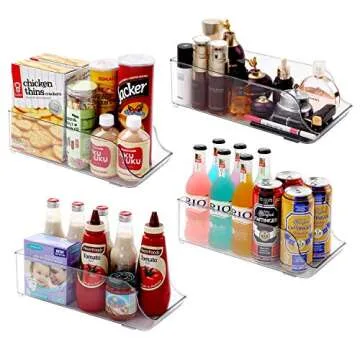 Cadriy Set Of 9 Refrigerator Organizer Bins - Stackable Fridge Organizers for Freezer, Kitchen, Countertops, Cabinets - Clear Plastic Pantry Storage Racks