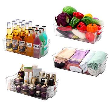 Cadriy Set Of 9 Refrigerator Organizer Bins - Stackable Fridge Organizers for Freezer, Kitchen, Countertops, Cabinets - Clear Plastic Pantry Storage Racks