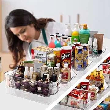 Cadriy Set Of 9 Refrigerator Organizer Bins - Stackable Fridge Organizers for Freezer, Kitchen, Countertops, Cabinets - Clear Plastic Pantry Storage Racks