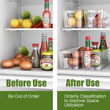 Cadriy Set Of 9 Refrigerator Organizer Bins - Stackable Fridge Organizers for Freezer, Kitchen, Countertops, Cabinets - Clear Plastic Pantry Storage Racks