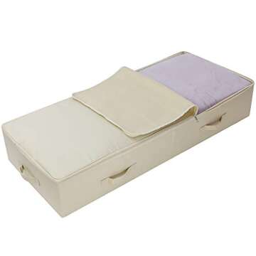 iwill CREATE PRO Ultra Large Under Bed Storage Organizer Box with Lid, Folding Design with 6 Handles, Beige