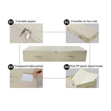 iwill CREATE PRO Ultra Large Under Bed Storage Organizer Box with Lid, Folding Design with 6 Handles, Beige