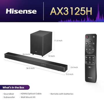 Hisense AX3125H 3.1.2Ch Sound Bar with Wireless Subwoofer, 440W, Dolby Atmos, Bluetooth 5.3, EzPlay,...