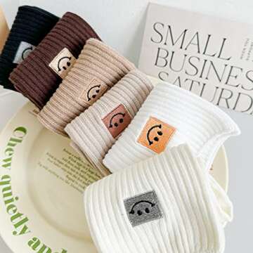 Cute Smiling Face Crew Socks Set for Women and Students