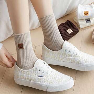 Cute Smiling Face Crew Socks Set for Women and Students
