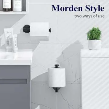 Kitsure Toilet Paper Holder Wall Mount - Sturdy Round Matte Black Toilet Paper Holder for Mega Roll, Premium 304 Stainless Steel Toilet Paper Roll Holder for Bathroom, Washroom, Black