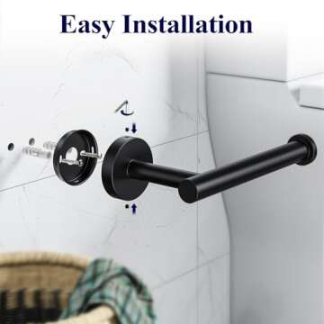 Kitsure Toilet Paper Holder Wall Mount - Sturdy Round Matte Black Toilet Paper Holder for Mega Roll, Premium 304 Stainless Steel Toilet Paper Roll Holder for Bathroom, Washroom, Black