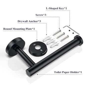 Kitsure Toilet Paper Holder Wall Mount - Sturdy Round Matte Black Toilet Paper Holder for Mega Roll, Premium 304 Stainless Steel Toilet Paper Roll Holder for Bathroom, Washroom, Black