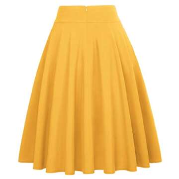 High Waist Flared Skirt Pleated Midi Skirt with Pocket Yellow Size XL