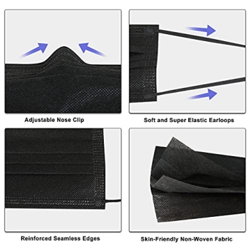 AKGK 100Pcs Black Disposable Face Masks Comfort Protection