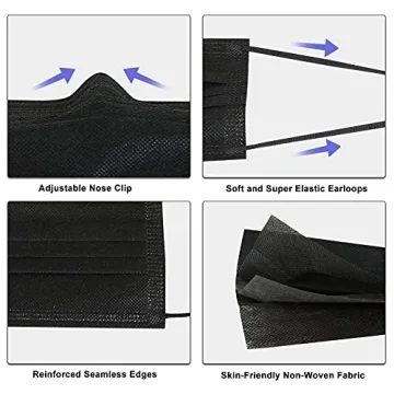 AKGK 100Pcs Black Disposable Face Masks Comfort Protection