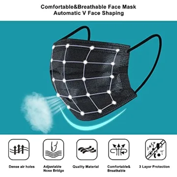 AKGK 100Pcs Black Disposable Face Masks Comfort Protection