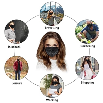 AKGK 100Pcs Black Disposable Face Masks Comfort Protection