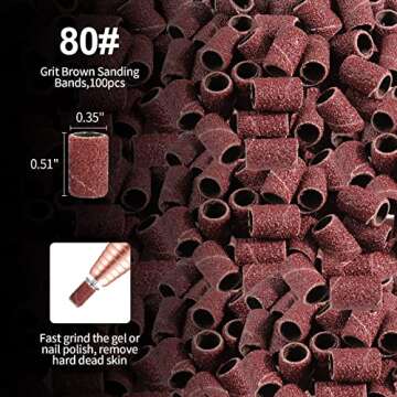 Nail Drill Bits Sanding Bands, 3 Color Coarse Fine Medium Grit Efile Sand Set Size #80#120#180 Electric File Nail Bits 3/32 Inch for Acrylic Gel Nails Cuticle Manicure Pedicure Polisher