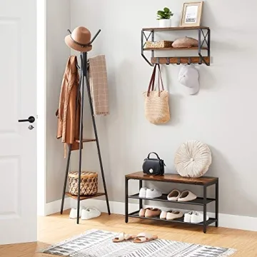 Stylish VASAGLE Coat Rack with Shelves and Hooks