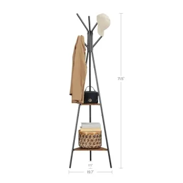 Stylish VASAGLE Coat Rack with Shelves and Hooks