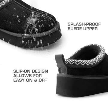 DREAM PAIRS Women's Slippers for Women Genuine Suede Platform Cozy FuzzyEasy Women's Platform Slip-on Slippers Winter Fluffy Warm Comfy Furry Shoes for Outdoor Indoor House,Size 6,Black,SDSL2413W