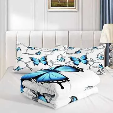 CVHOUSE Butterfly Bedding Set,Butterfly Comforter Queen,Butterfly Comforter Set for Girls Kids Teens,Butterflies Quilt Set with 1 Comforter and 2 Pillow Cases- 3 Piece