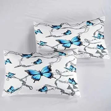 CVHOUSE Butterfly Bedding Set,Butterfly Comforter Queen,Butterfly Comforter Set for Girls Kids Teens,Butterflies Quilt Set with 1 Comforter and 2 Pillow Cases- 3 Piece
