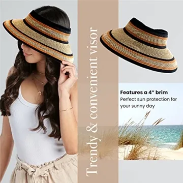 San Diego Hat Company Women's One Size Ultrabraid Visor with Ribbon Trim and Black Velcro, Mixed Brown