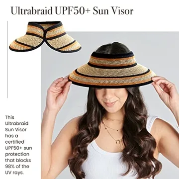 San Diego Hat Company Women's One Size Ultrabraid Visor with Ribbon Trim and Black Velcro, Mixed Brown