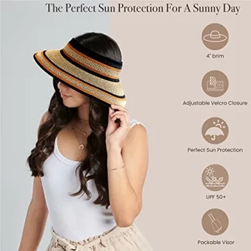 San Diego Hat Company Women's One Size Ultrabraid Visor with Ribbon Trim and Black Velcro, Mixed Brown