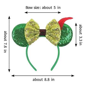 zhezesmila Shiny Mouse Ears Headband Pirate Ears with Sparkly Bow Pirate Headwear for Women Costume Decoration Hair Accessories for Birthday Party Theme Park