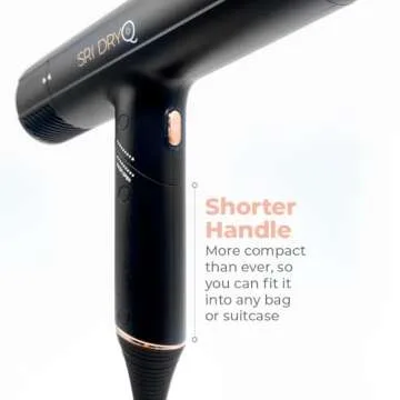 Skin Research Institute DryQ “Smart” Hair Dryer - Super Lightweight, Foldable - Powerful, Quiet Motor - Infrared and Ionic Technology - 3 Magnetic Attachments - Heat Control with Locking Switch