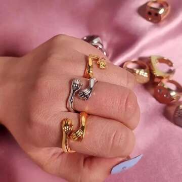 Stylelux Hug Ring, hippie jewelry Silver Rings for Women and Men Silver Hugging Hands Open Ring Jewelry Hug Hands Statement Rings Wedding
