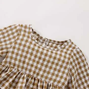 Douhoow Infant Baby Girl Floral Romper Baby Sweatshirt Ruffle Festival Clothes Fall Winter Outfits with Headband (Plaid beige, 6-12 Months)