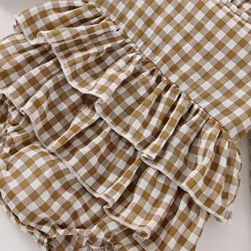 Douhoow Infant Baby Girl Floral Romper Baby Sweatshirt Ruffle Festival Clothes Fall Winter Outfits with Headband (Plaid beige, 6-12 Months)