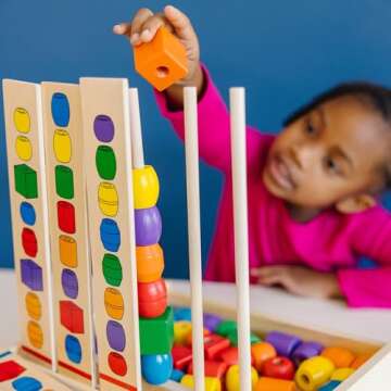 Melissa & Doug Bead Sequencing Set With 46 Wooden Beads and 5 Double-Sided Pattern Boards - Color Re...