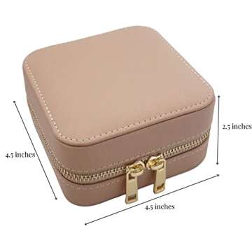 YSM Designs Travel Jewelry Organizer Box, Travel Jewelry Case | Small Jewelry Box for Women, Jewelry Travel Case | Earring Organizer Box with Mirror (Beige)